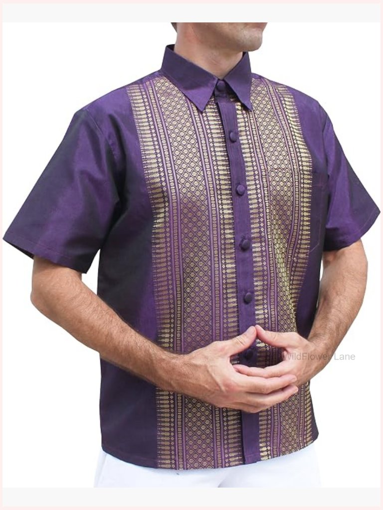 Women's Handwoven Thai Silk Button Down Shirt Short Sleeve